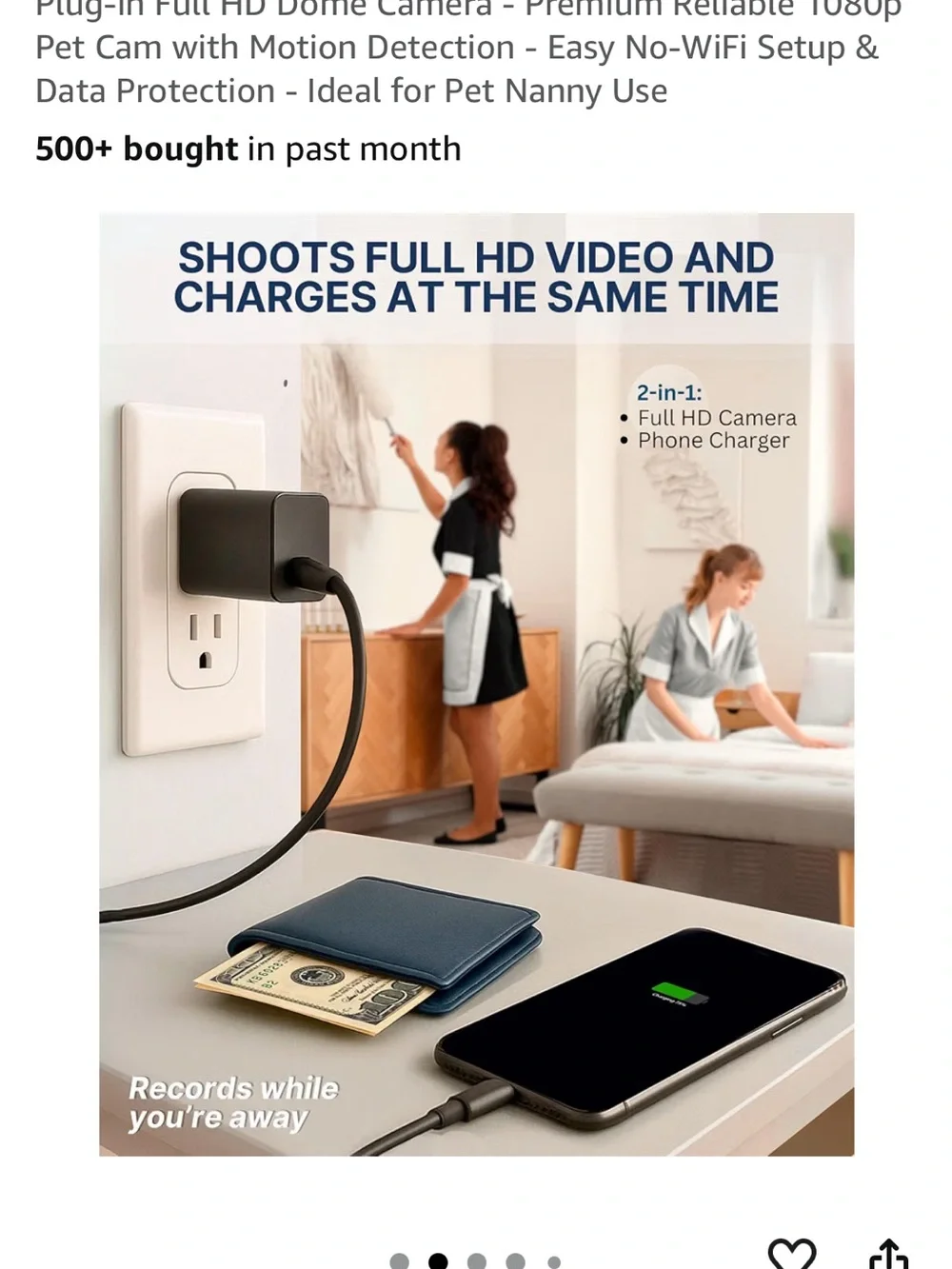 Divine eagle Black USB Wall Charger Hidden Camera - Discreet Home Surveillance